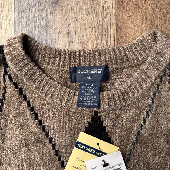 Dockers Sweater Men's‎ Medium Brown Geometric Grandpa Textured Chenille NWT 6186 - Picture 2 of 9